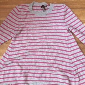 Pink and Grey Striped 100% Cashmere  Flares Sweater, Medium